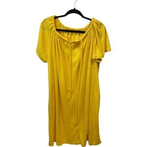 Union Made Dress Womens Large Yellow‎ Polyester Keyhole Tie Peasant Top Mini